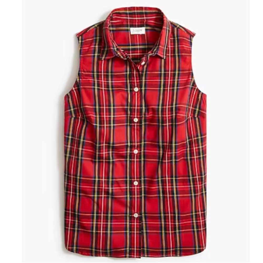 J. Crew Poplin Tartan Sleeveless Button-down NWT